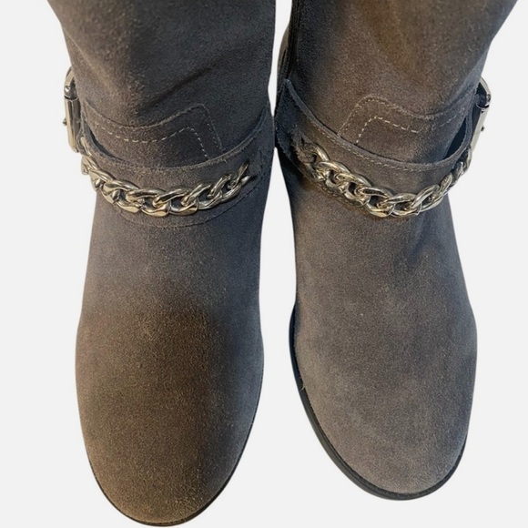 Vionic Suede Moto Boots Ankle Chain Booties Gray Zip Biker Orthotic Sz 9 - Picture 5 of 9